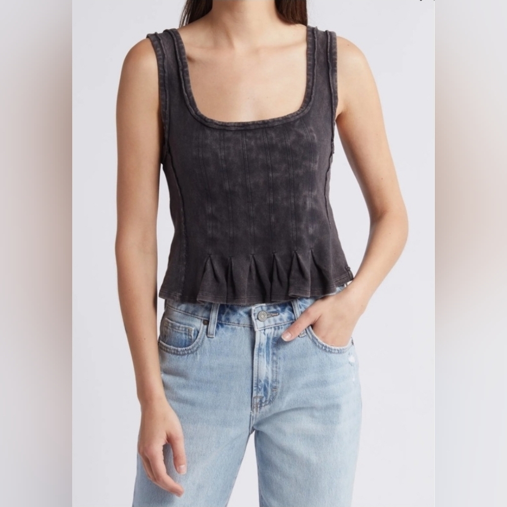 Free People Faded Black Fitted Peplum Tank Top Size XS - Picture 5 of 5